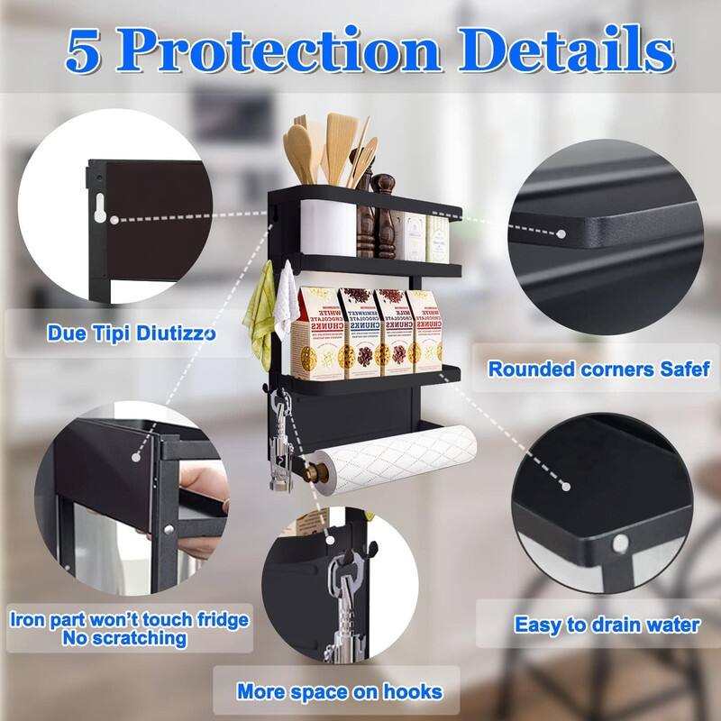 Magnetic Spice Rack for Refrigerator Magnetic Paper Towel Holder - 3.9"D x 12.4"W x 13.2"H