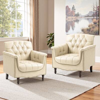 Modern Faux Leather Accent Chairs Set Of 2, Upholstered Armchair For Living Room