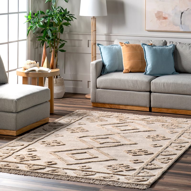 Nuloom Esteri Geometric Cotton Tassel Area Rug.