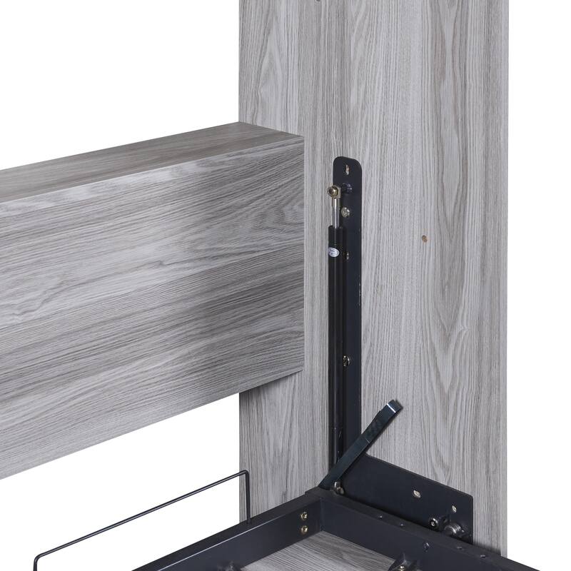 Grey Full Size Murphy Bed with Foldable Cabinet and Concealed Legs - MDF & Metal