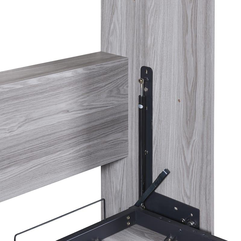Grey MDF and Metal Murphy Bed - Full Size, Space-Saving Foldable Cabinet