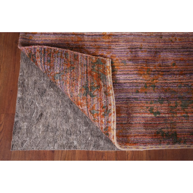 Contemporary Striped Abstract Foyer Rug Hand-Knotted Wool Carpet - 4'0"x 5'9"