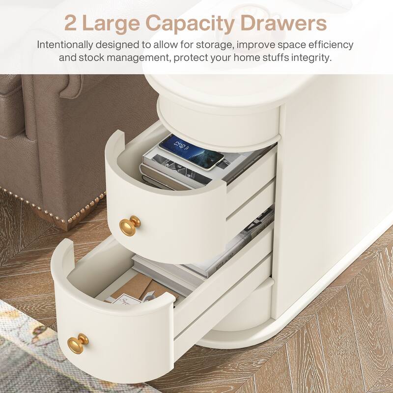 Sofa End Table, Wood Nightstand with 2 Drawers No Assembly Required