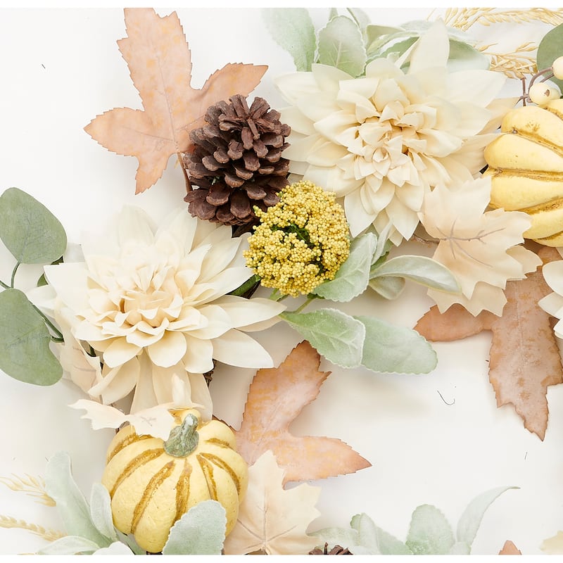 22" Artificial Fall Dahlia Pumpkin Pine Cone Wreath on Natural Twig Base - 22
