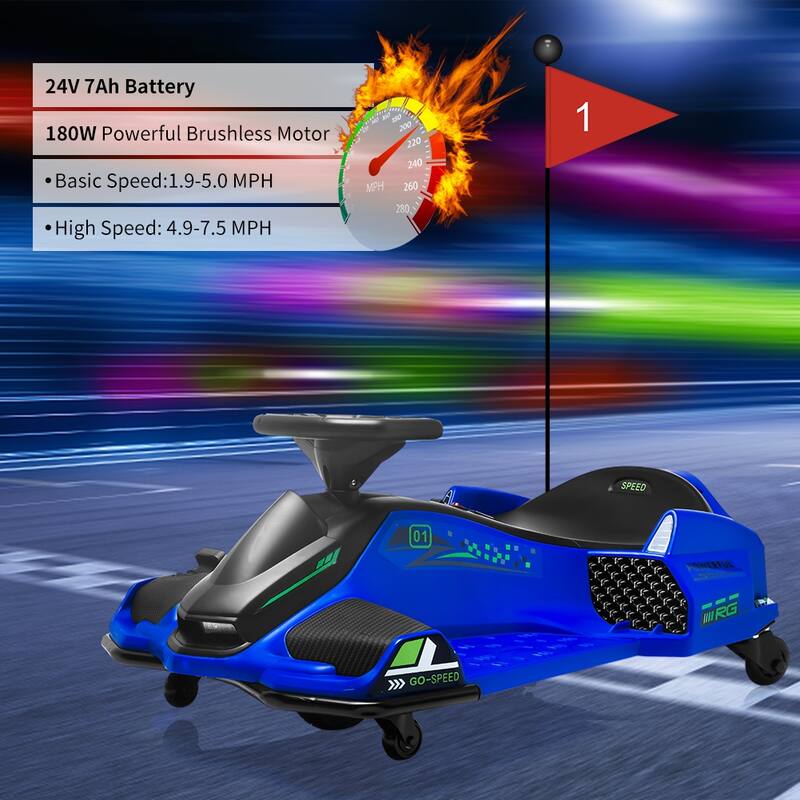 24V Kids Drift Go Kart, Electric Drifting Car with 180w Brushless Motor for Kids Best Gift
