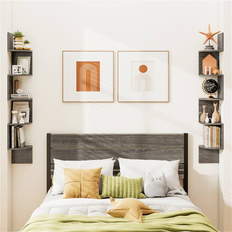 5-Tier Floating Corner Shelf Wall Mounted Organizer for Living Room Bedroom or Kitchen - 8" x 8" x 50"