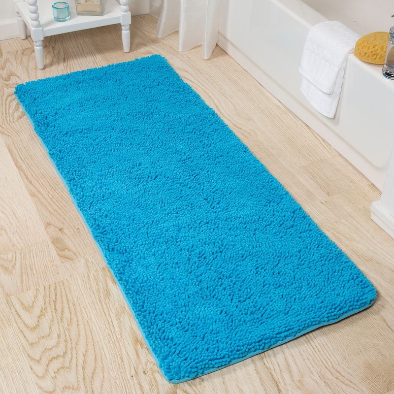 58x24-Inch Bathroom Runner with Non-Slip Backing - Absorbent High-Pile Chenille Memory Foam Bathroom Rug by Windsor Home - Blue