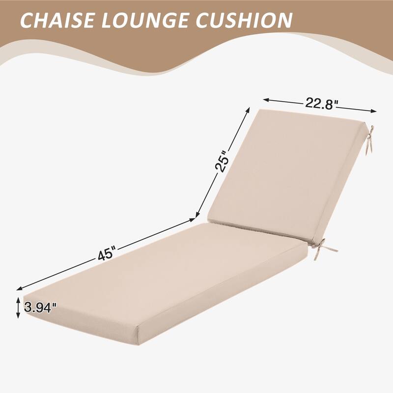 Outdoor Patio Lounge Chair Cushion - Waterproof, UV-Resistant, Striped Design with Removable Cover, Adjustable Straps