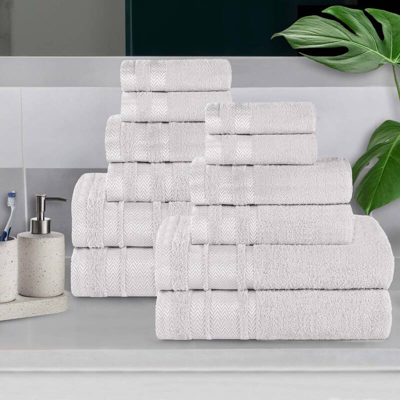 Superior Hays Cotton Medium Weight 12 Piece Bathroom Towel Set - Platinum