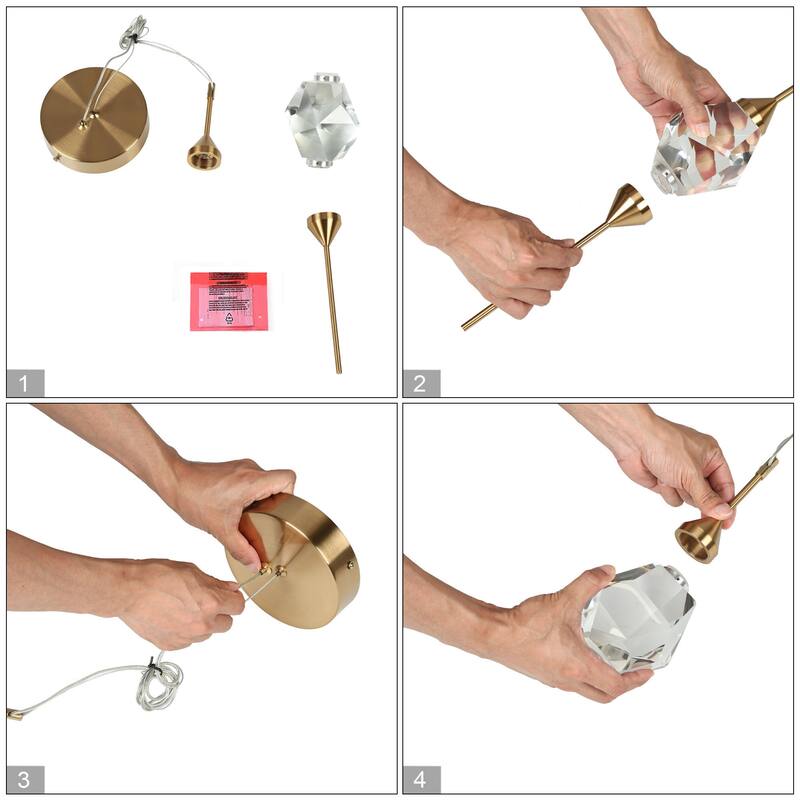 Modern Gold LED Crystal 1-Light Pendant Light for Kitchen Island Dining Room - 4" Dia. x 17" H