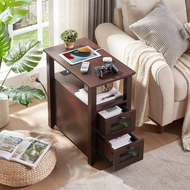 End Table with Charging Station - 13.78"D x 23.6"W x 24.8"H