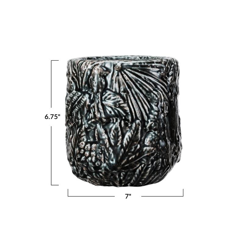 Decorative Terra-cotta Planter with Embossed Pattern - 7.1"L x 7.1"W x 6.8"H