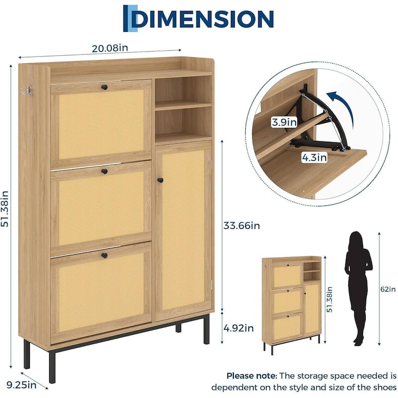Freestanding 3 Flip Drawer Shoe Cabinet for Entryway Hallway Storage