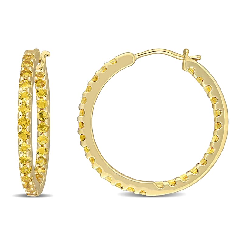 Miadora 10k Yellow Gold Citrine Inside Outside Hoop Earrings