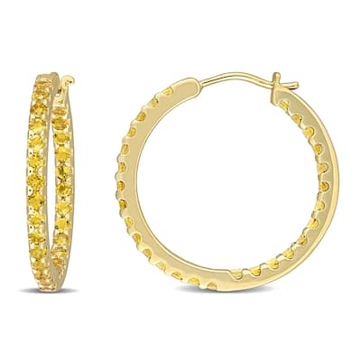 Miadora 10k Yellow Gold Citrine Inside Outside Hoop Earrings