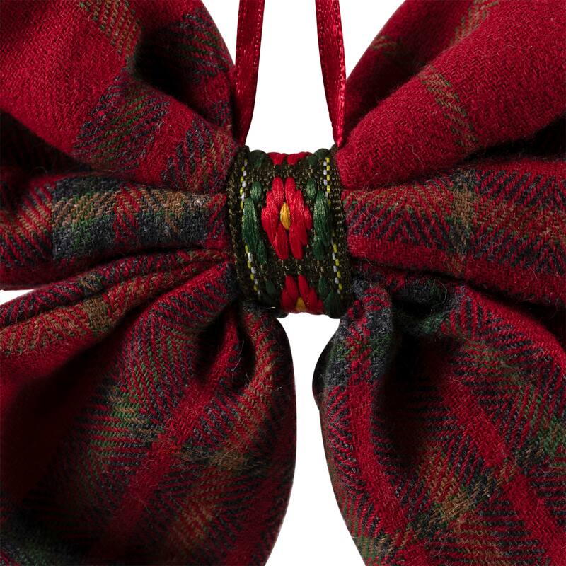 Plush Plaid Bow Christmas Ornaments - 7.5" - Set of 4