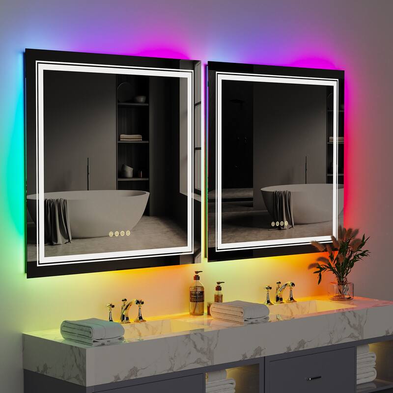 Square RGB Colorful LED Lighted Bathroom Mirror Fogless - 32" x 32"