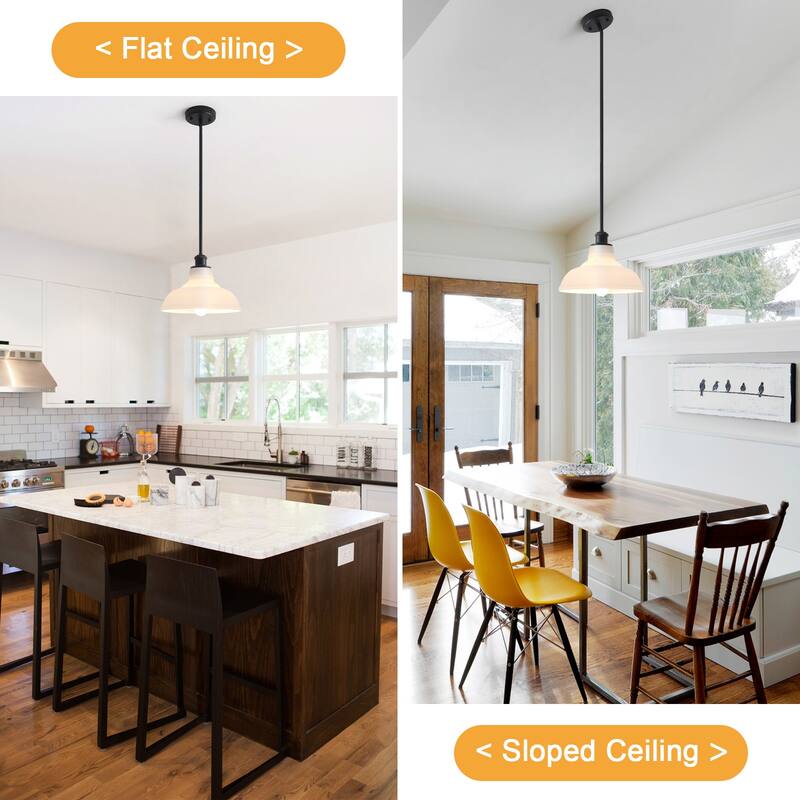 1-Light Adjustable Dome Shaded Pendant Light with Cream Glass Shade, Semi Flush Mount Chandelier for Dining Room Living Room