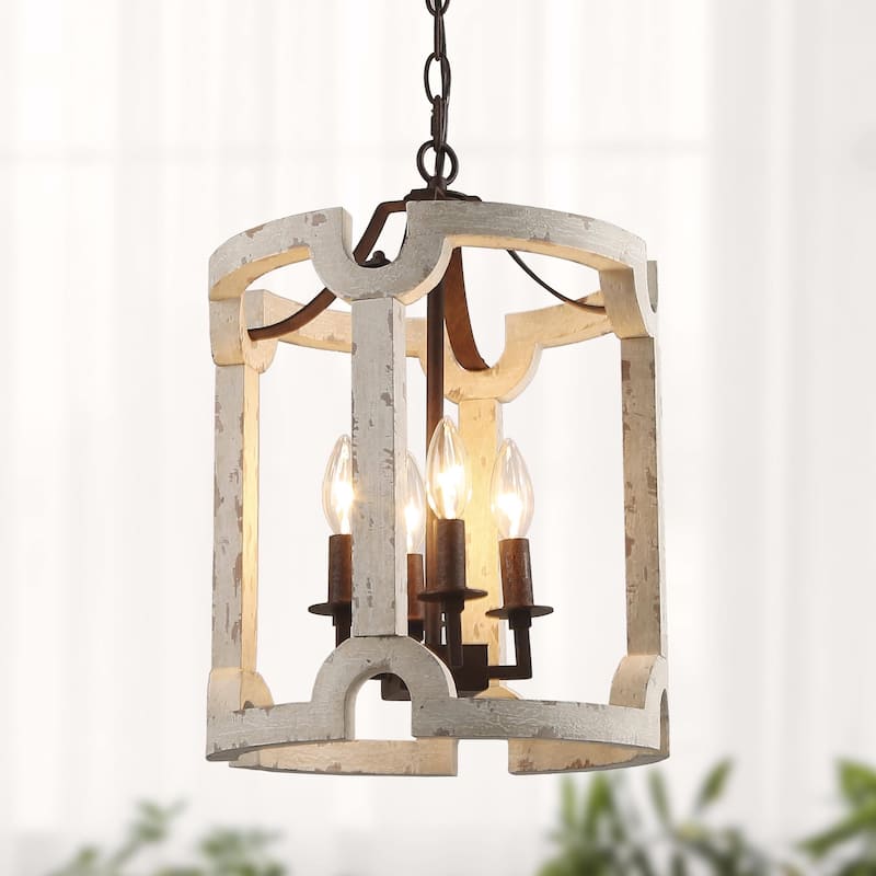 The Gray Barn Farmhouse 3/4-Light Wood Chandelier Lantern Foyer Island Lights