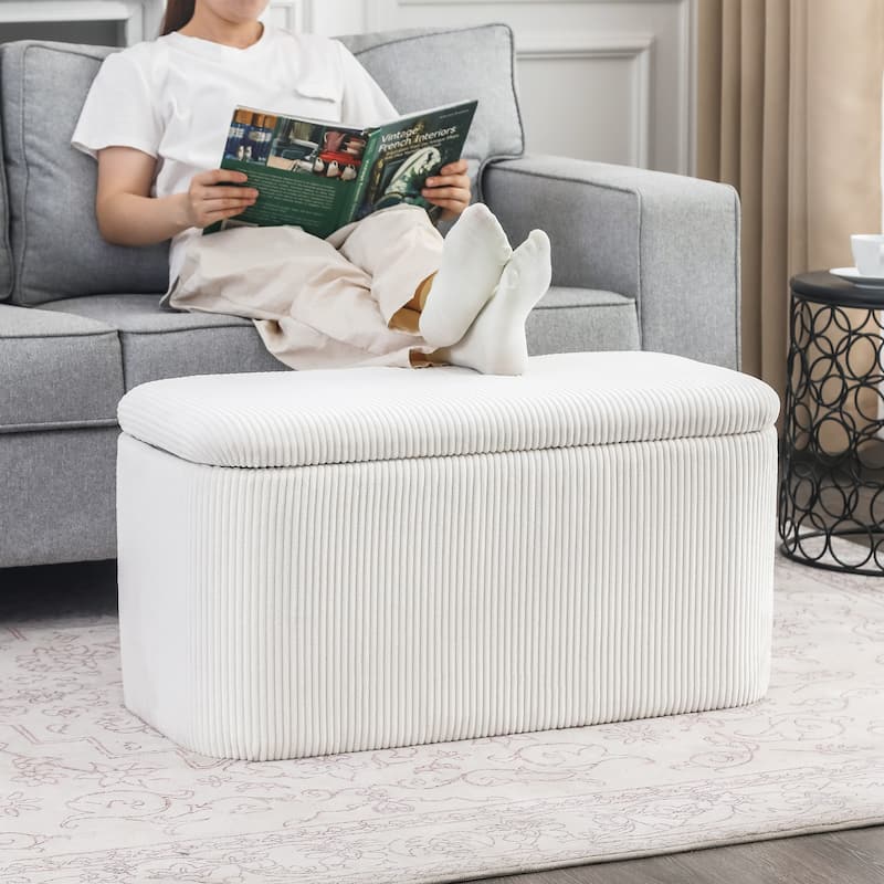 Adeco Storage Ottoman Bench, 31" Storage Bench for Bedroom Living Room