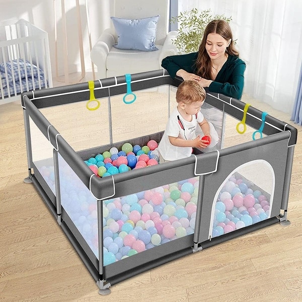 slide 2 of 7, Infant 36"x36" 4-Panel Baby Playpen Spacious & Secure Foldable Playard Grey Grey