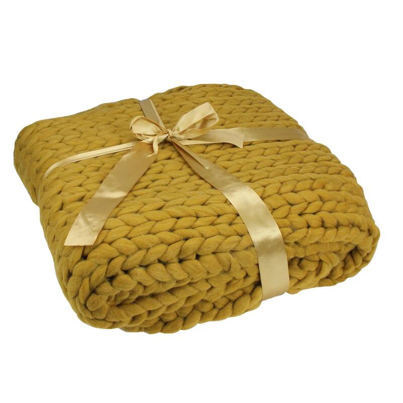 Golden Mustard Cable Knit Plush Throw Blanket 50 x 60