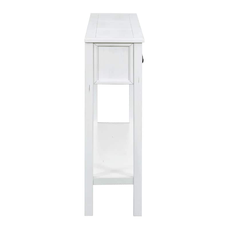 Entryway Console Table with 2 Different Size Drawers, 60" Long Solid Wood Sofa Table, Bottom Shelf and Wide Desktop