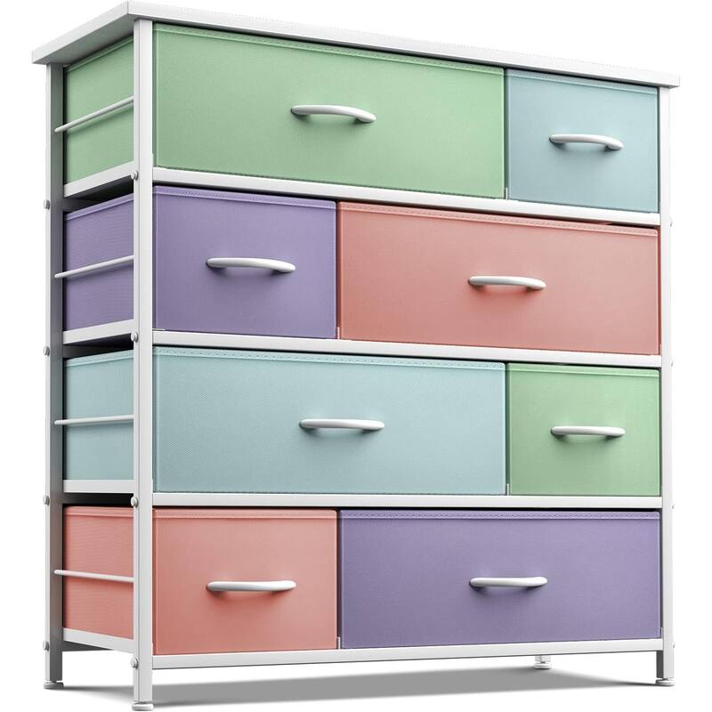 Dresser w/ 8 Drawers Furniture Storage & Night Stand Table for Bedroom - Pastel