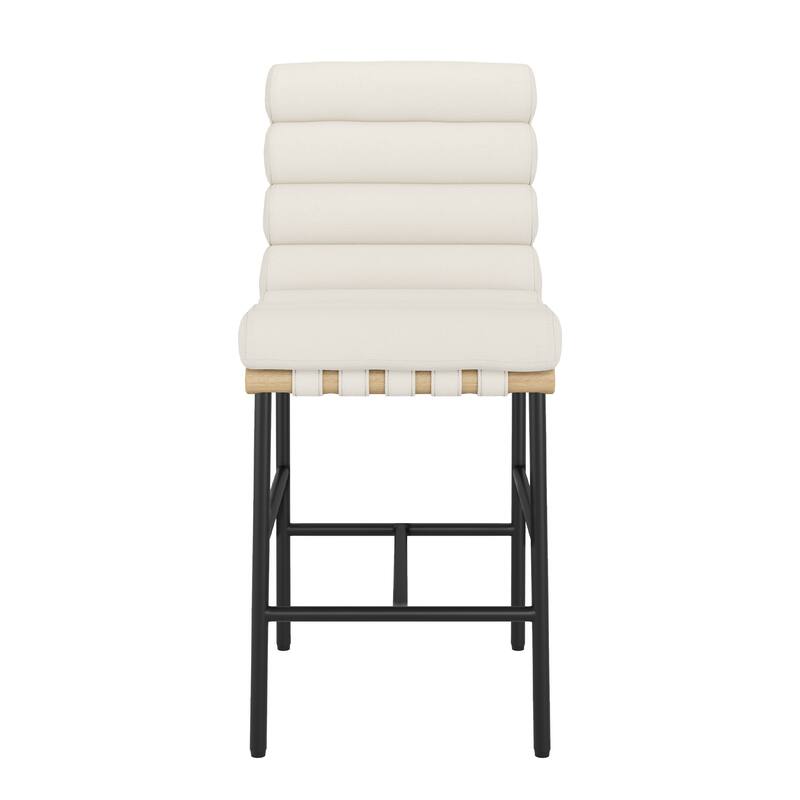 26" Counter Height Solid Wood and Metal Frame Barstool Upholstered Back Bar Stool for Kitchen Island