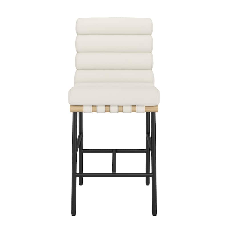Set of 4 26.in Modern Upholstered Counter Height Bar Stool with Ribbed Backrest and Solid Wood & Metal Frame