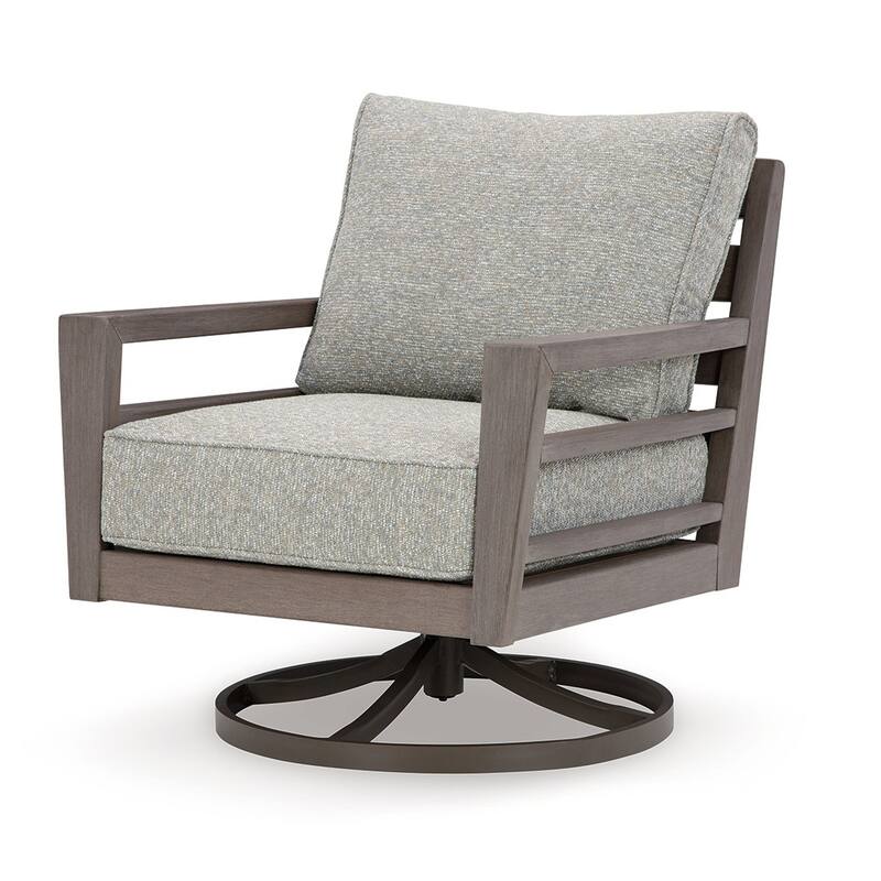 Karo 35 Inch Outdoor Swivel Lounge Chair, Cushioned, Gray, Brown Finish