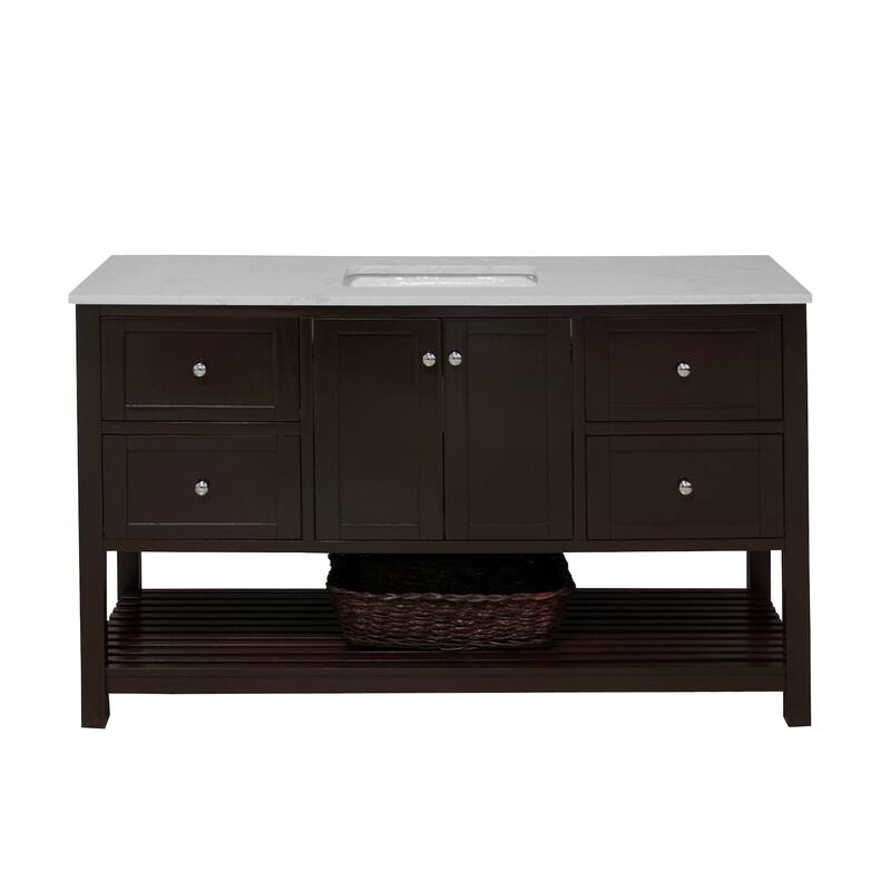 KitchenBathCollection Lakeshore 60" Single Bathroom Vanity with Engineered Carrara Top