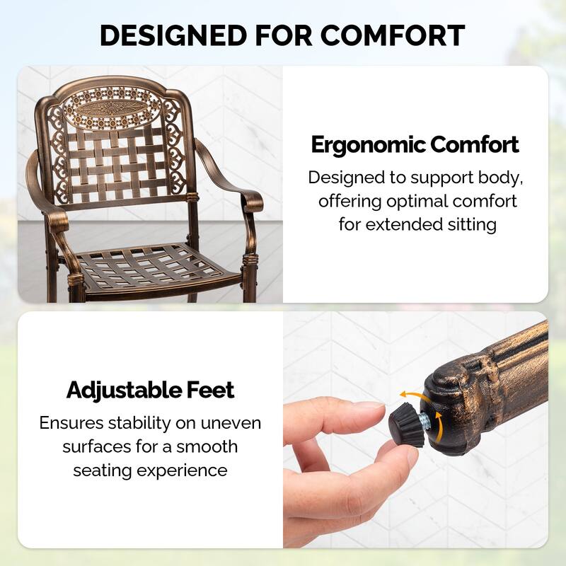 Outdoor Bronze Cast Aluminum Chairs Set Rust-Resistant Patio Seating for Garden Pool Balcony - 26”W x 25”D x 36”H