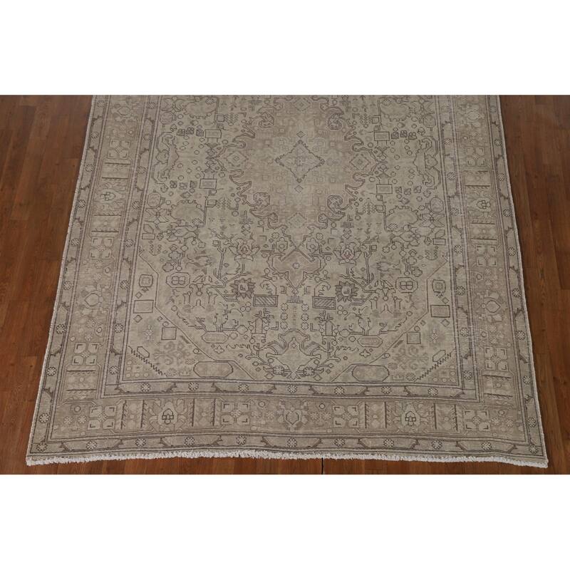 Distressed Tabriz Persian Vintage Area Rug Hand-Knotted Wool Carpet - 6'7"x 9'5"