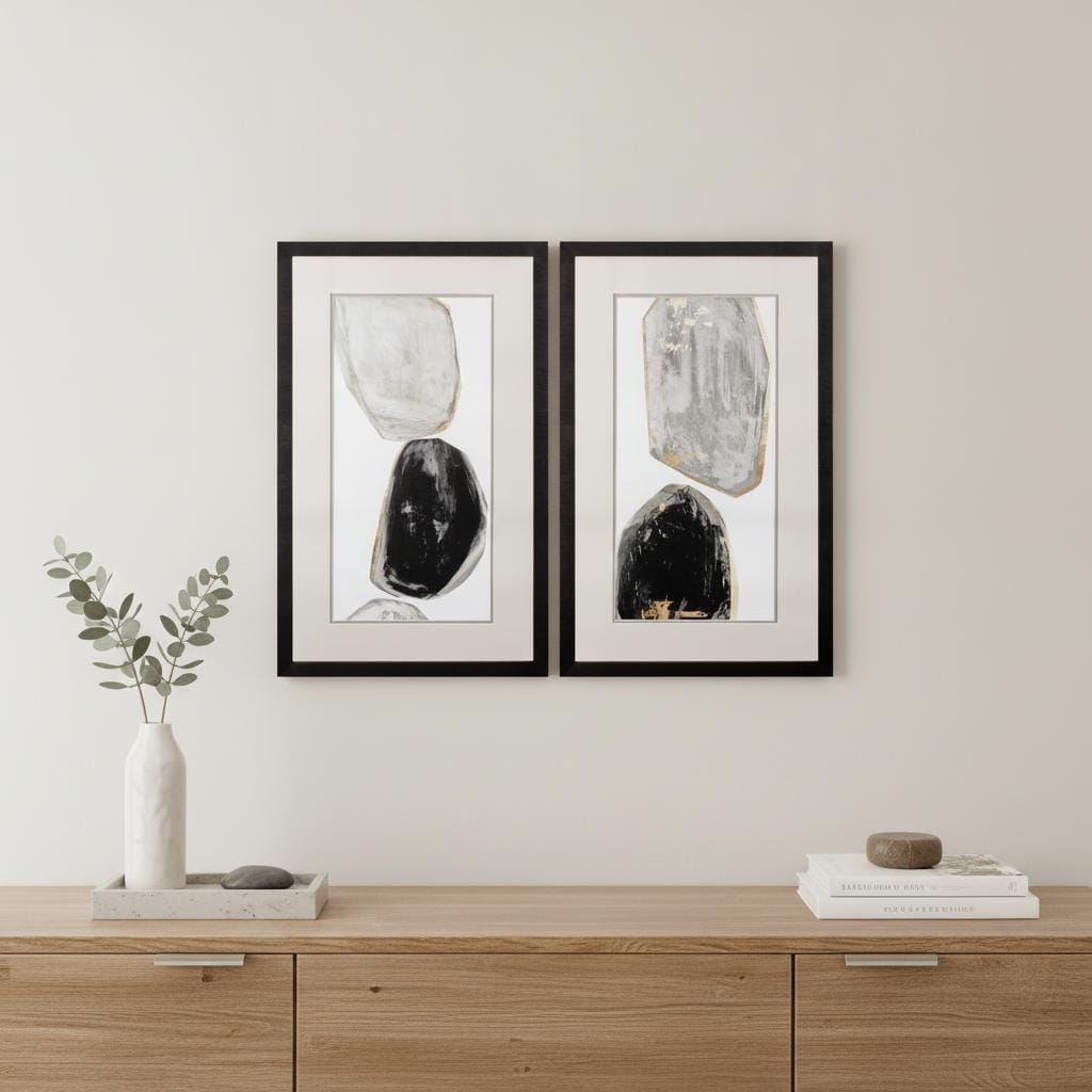 HomeRoots Set Of Two Stones Brown Framed Print Wall Art