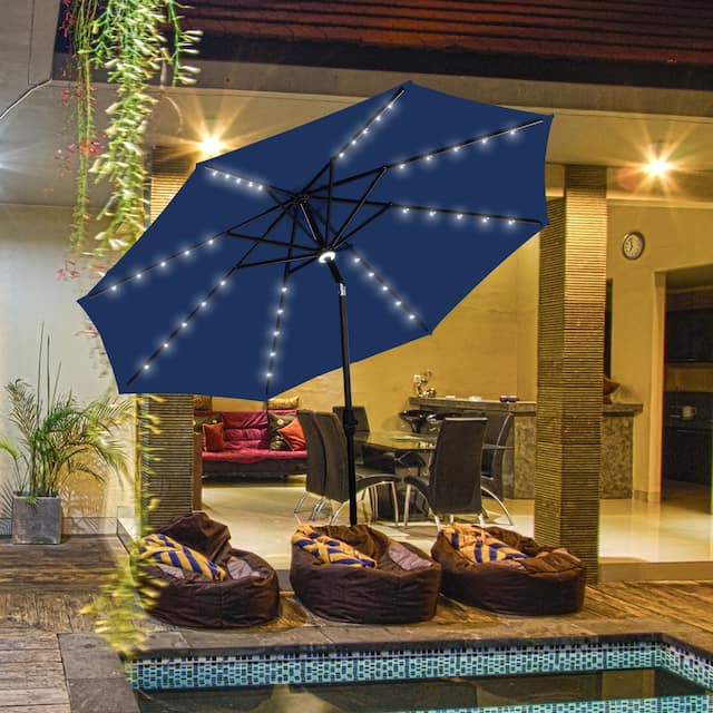 Ainfox 10ft Patio Umbrella with Lights Outdoor Solar Umbrella - Navy Blue