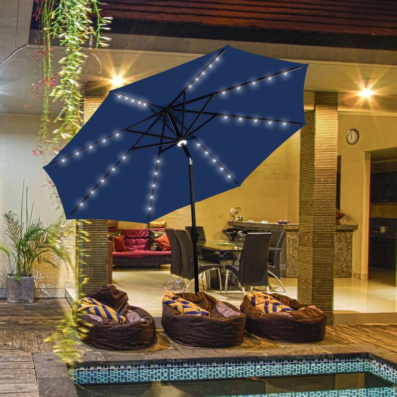 Ainfox 10ft Patio Umbrella with Lights Outdoor Solar Umbrella - Navy Blue
