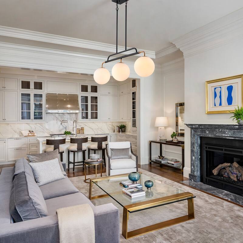 3 - Lights Modern Linear Globe Chandelier Kitchen Island Pendant Light - W33.9"