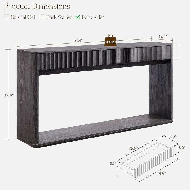 63" Modern Fluted 2 Drawers Entryway Table, Console Table, Sofa Table