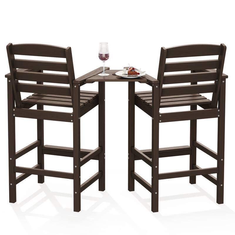 HDPE 2-Piece High Bar Stool Set with Umbrella-Compatible Connecting Panel
