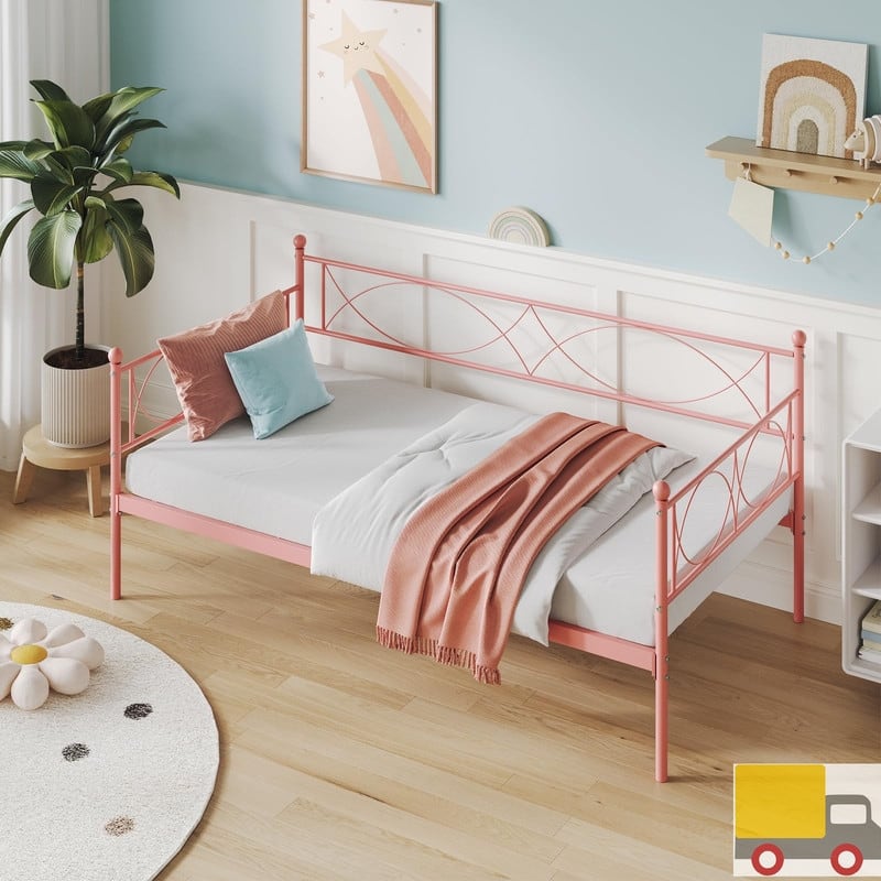 Twin Size Sofa Bed with Headboard - Twin - Pink