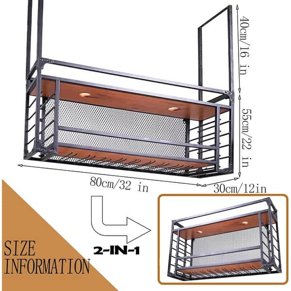 Hanging Wine Rack with Glass Holder,Adjustable Ceiling Bar Wine Glass Rack,  for Bar Cafe Kitchen - Bed Bath & Beyond - 42500276