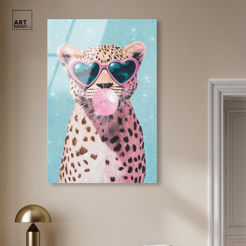 Pastel Cheetah Bubblegum Acrylic by Art Remedy, Ready to Hang