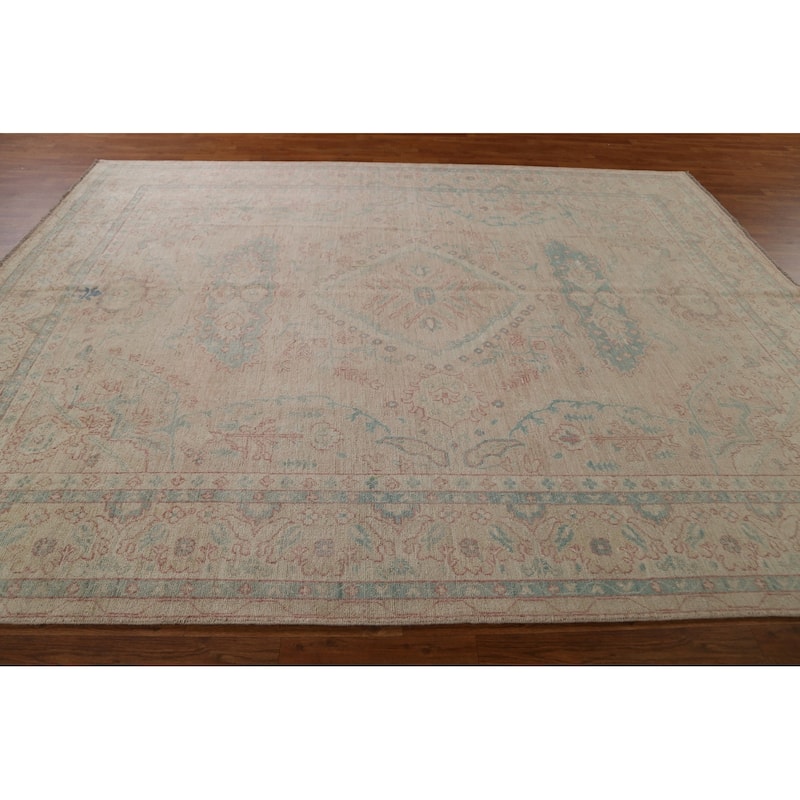 Hand Knotted Oriental 100% Wool Carpet Transitional Medallion Beige & Ivories Oushak Area Rug - 10' 3'' X 8' 0''