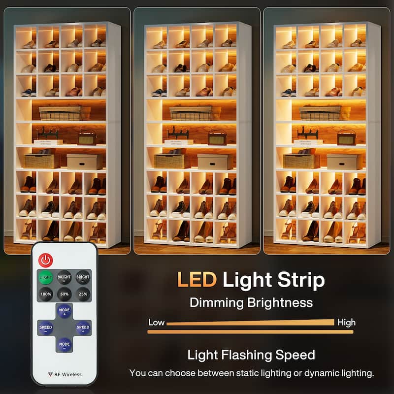 Tall LED Shoe Cabinet with 24 Compartments for Entryway Living Room