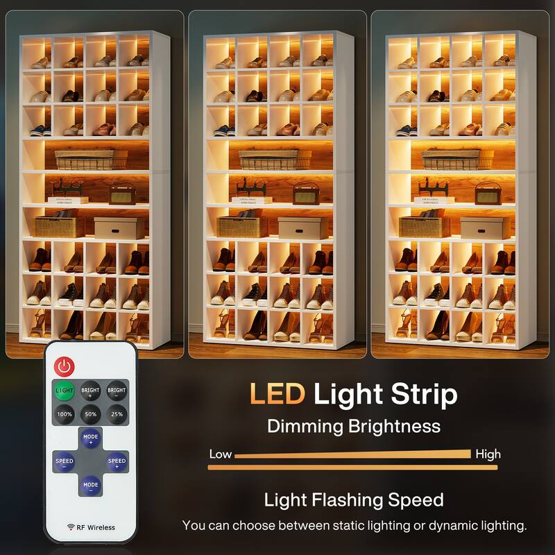 Tall Shoe Cabinet with LED Lighting, 9-Tier 24-32 Pairs Freestanding Shoes Storage Cabinet