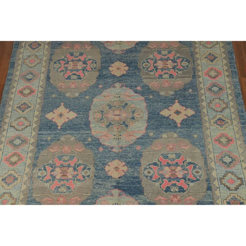 Hand Knotted Oriental 100% Wool Carpet Transitional Geometric Navy Blue & Blues Oushak Area Rug - 10' 7'' X 7' 11''
