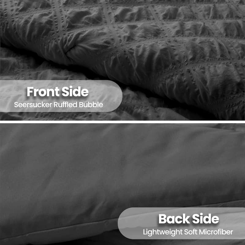 3-Piece Seersucker Bubble Ruffled Chic Comforter Set