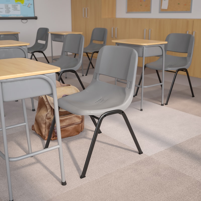 880 lb. Capacity Ergonomic Shell Stack Chair with Metal Frame - Gray