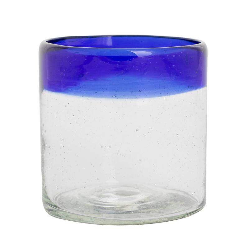 Handmade Sky Reflection Recycled Glass Rocks Glasses (Set Of 4) Guatemala - 3" H x 3" Diam.